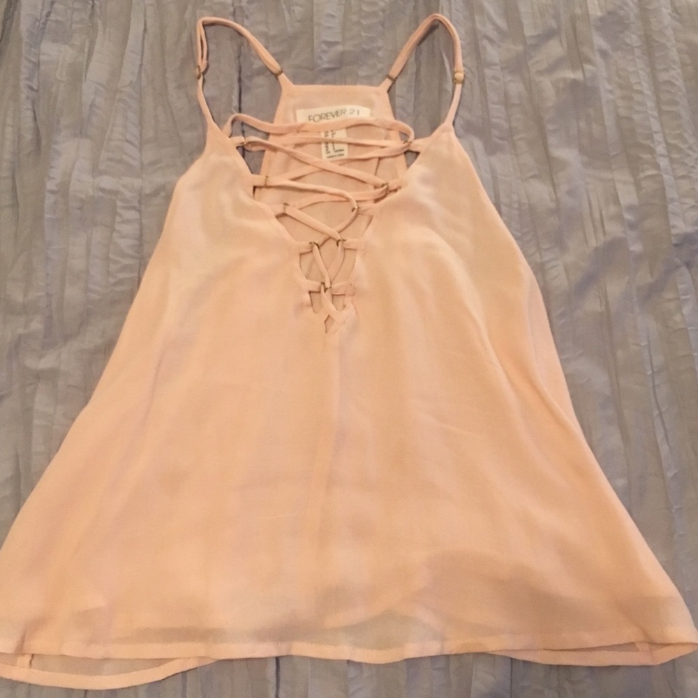 FOREVER 21 blush pink criss cross tank